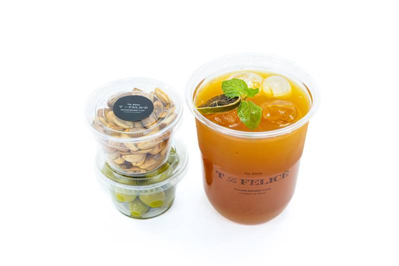 Iced Tea with Nuts & Olives